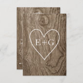 Hart met initialen houtnerf rustieke bruiloft RSVP (Voorkant / Achterkant)