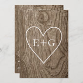Hart met initialen op houten bruiloft koppels douc kaart (Voorkant / Achterkant)
