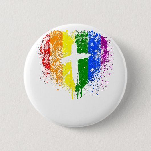 Hart met kruis, Gay Pride, Christelijk religieus Ronde Button 5,7 Cm (Voorkant)