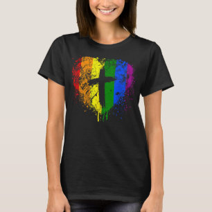 Hart met kruis, Gay Pride, Christelijk religieus T-shirt