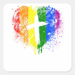 Hart met kruis, Gay Pride, Christelijk religieus Vierkante Sticker