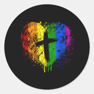 Hart met kruising Gay Pride Christelijk religieus Ronde Sticker