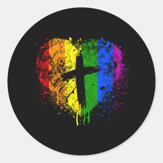 Hart met kruising Gay Pride Christelijk religieus Ronde Sticker (Voorkant)