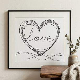 Hart met Liefde Continu Lijn Kunstontwerp Foto Afdruk