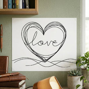 Hart met Liefde Continu Lijn Kunstontwerp Poster