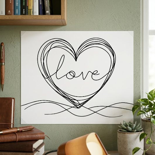 Hart met Liefde Continu Lijn Kunstontwerp Poster