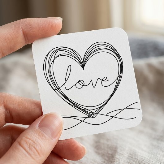 Hart met Liefde Continu Lijn Kunstontwerp Vierkante Sticker