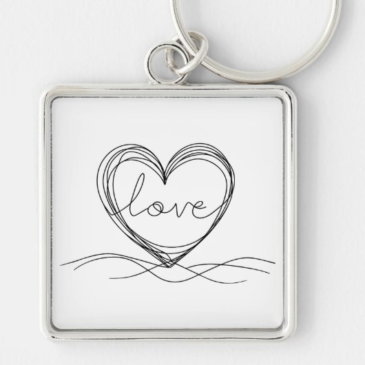 Hart met "Liefde" in Continuous Line Art Sleutelhanger (Voorkant)