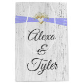 Hart met Paars lint op gewitwasd hout Medium Cadeauzakje (Voorkant)