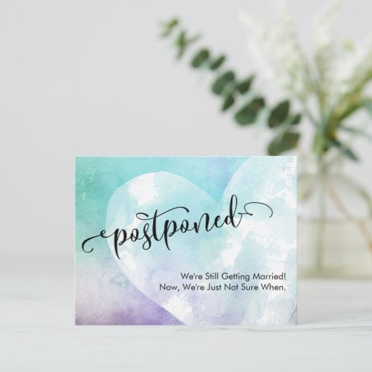 Hart met Paarse & Turquoise Uitgestelde bruiloft Briefkaart (Staand voorkant)