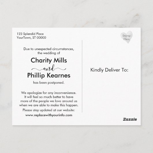 Hart met Paarse & Turquoise Uitgestelde bruiloft Briefkaart (Achterkant)