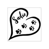 Hart met Paw Print Trail en aangepaste naam Rubberstempel (Afrduk)