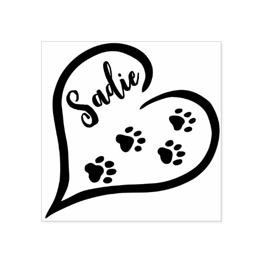 Hart met Paw Print Trail en aangepaste naam Rubberstempel (Afrduk)