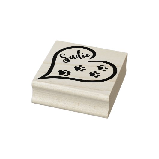 Hart met Paw Print Trail en aangepaste naam Rubberstempel (Stempel)