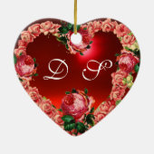 HART MET PINKROSES VALENTIJNSDAG MONOGRAM KERAMISCH ORNAMENT (Achterkant)