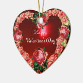 HART MET PINKROSES VALENTIJNSDAG MONOGRAM KERAMISCH ORNAMENT (Links)