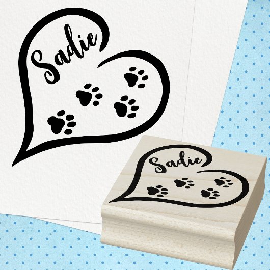 Hart met Pootafdruk Pad en Aangepaste Naam Rubberstempel