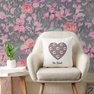 Hart met Romantic Black Striped Rozen op White Kussen