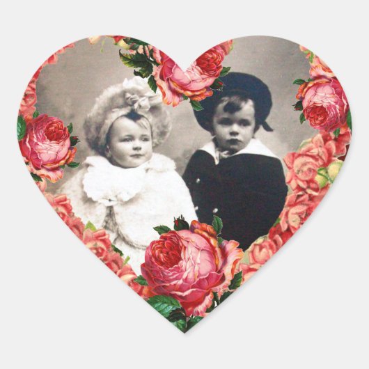 HART MET ROZE ROZEN BRUILOFT FOTOSJABLOON HART STICKER (Voorkant)
