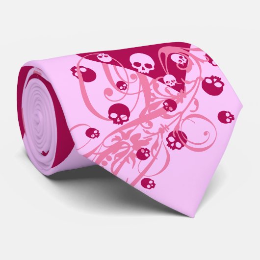 Hart met roze schedels en roze zwenken stropdas (Opgerold)
