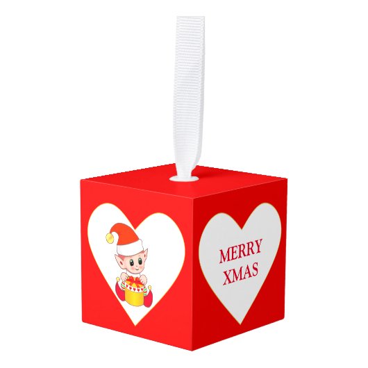 Hart met schattige elf & engel Kerstmis Decoratie (Voorkant hoekig)