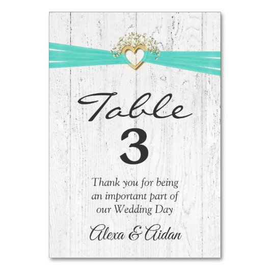 Hart met Turquoise Ribbon op gewitwasd hout Kaart (Voorkant)