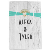 Hart met Turquoise Ribbon op gewitwasd hout Medium Cadeauzakje (Voorkant)