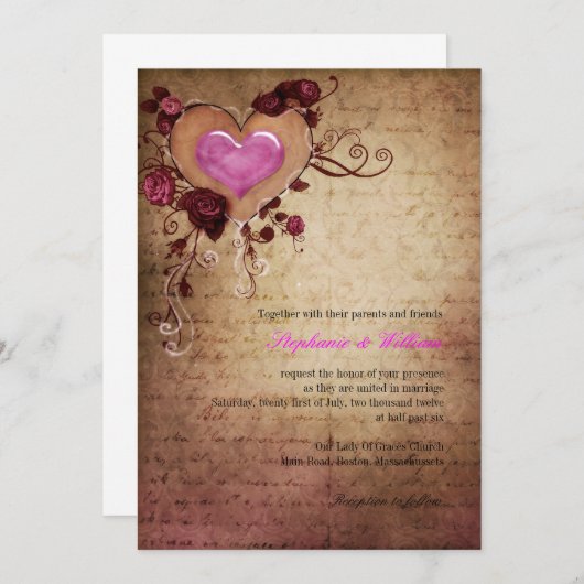 hart met uitnodiging tot weddenschap met Rozen (Voorkant / Achterkant)