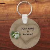 Hart met uw namen in de zand sleutelhanger (Voorkant)
