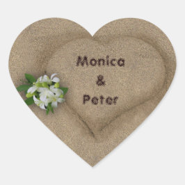 Hart met uw namen in de zand sticker