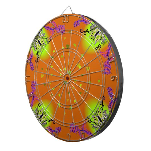 Hart met ventilator en vlinder op groen sinaasappe dartbord (Voorkant Rechts)