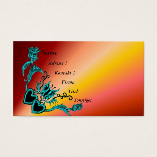 Hart met ventilator en vlinder op regenboog visitekaartje (Voorkant)