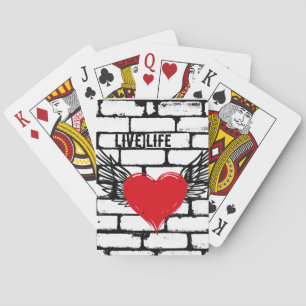 Hart met vleugels / bakstenen muur, pokerkaarten