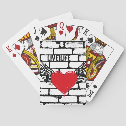 Hart met vleugels / bakstenen muur, pokerkaarten (Achterkant)