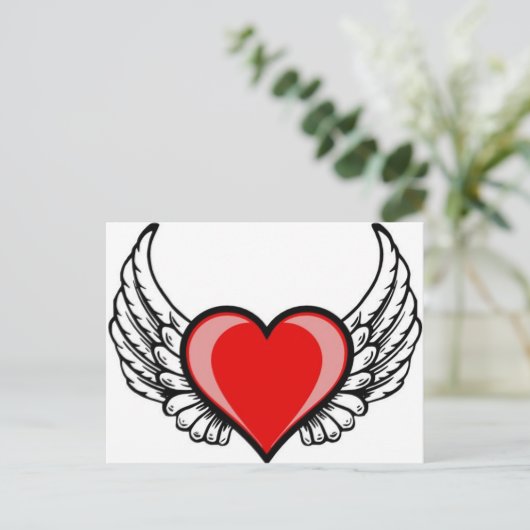 hart met vleugels briefkaart (Staand voorkant)