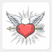 hart met vleugels vierkante sticker (Voorkant)