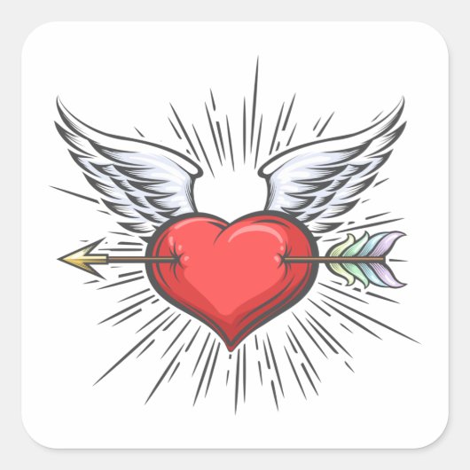 hart met vleugels vierkante sticker (Voorkant)