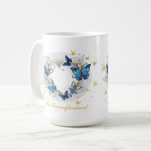 Hart met Vlinders Morpho Koffiemok (Voorkant links)