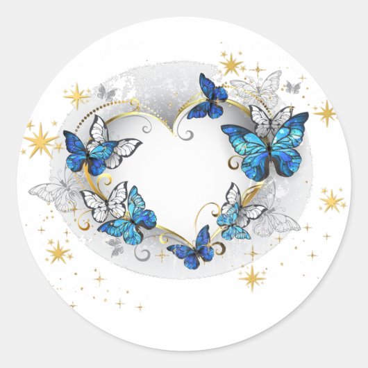 Hart met Vlinders Morpho Ronde Sticker (Voorkant)