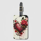 Hart met waterverf bloemen rode rozen liefdeskaart bagagelabel (Voorkant (verticaal))