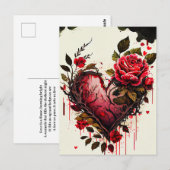 Hart met waterverf bloemen rode rozen liefdeskaart briefkaart (Voorkant / Achterkant)