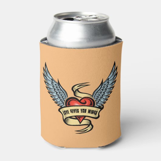 hart met wings, liefde geeft je wonden blikjeskoeler (Blikje Voorkant)