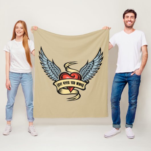 hart met wings, liefde geeft je wonden fleece deken (In situ)