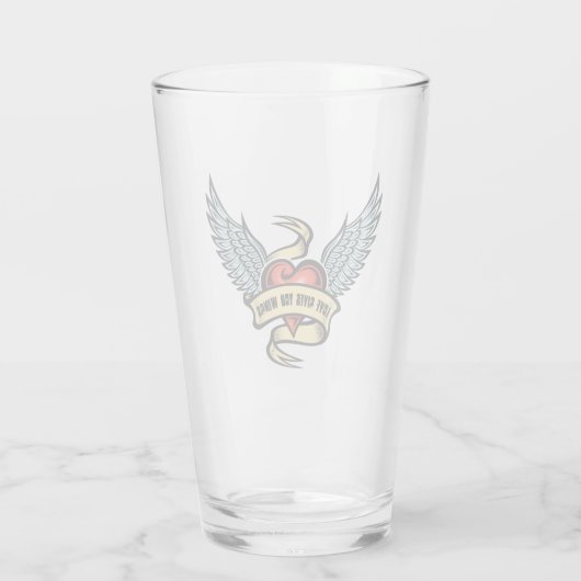  hart met wings, liefde geeft je wonden glas (Achterkant)