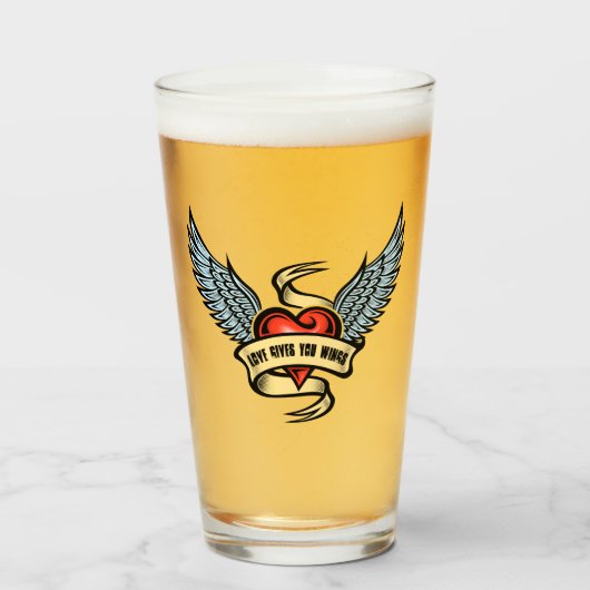 hart met wings, liefde geeft je wonden glas (Voorkant gevuld)