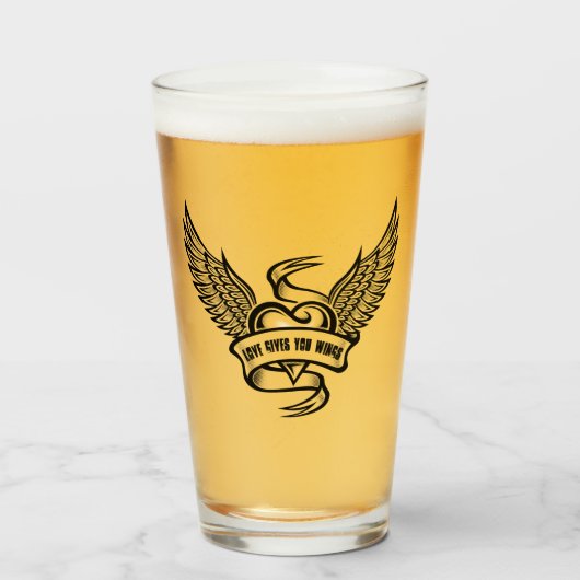 hart met wings, liefde geeft je wonden glas (Voorkant gevuld)