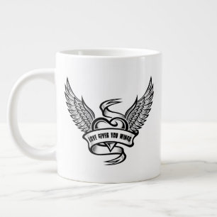 hart met wings, liefde geeft je wonden grote koffiekop