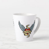  hart met wings, liefde geeft je wonden latte mok (Rechterhoek)