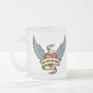 hart met wings, liefde geeft je wonden matglas koffiemok