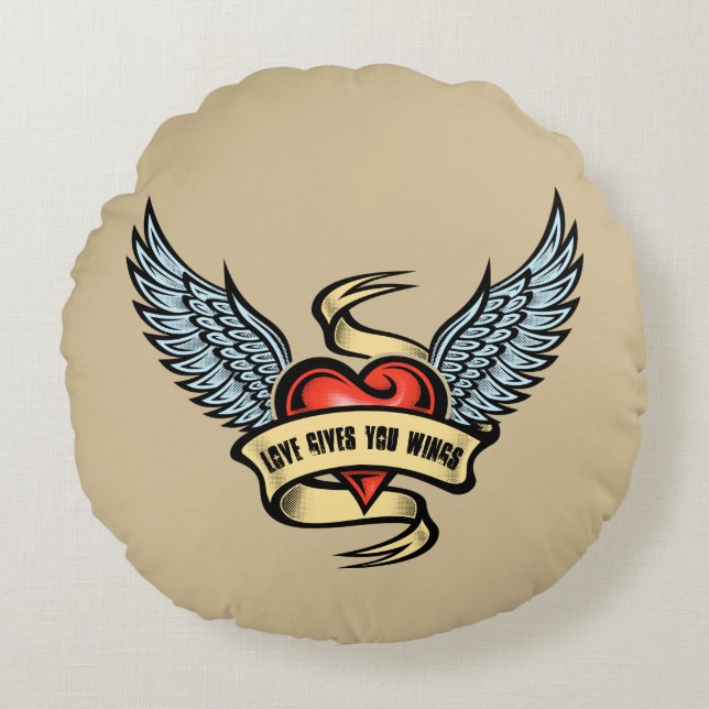  hart met wings, liefde geeft je wonden rond kussen (Voorkant)